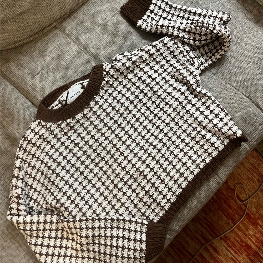 Brown & White Cropped Sweater